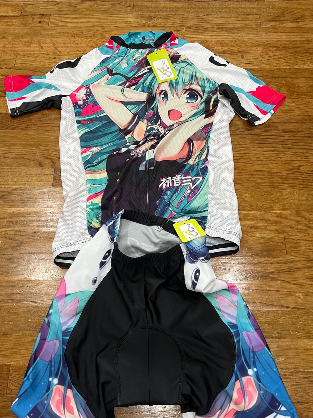 Men’s ' Anime Graphic Cycling Jersey & bike Shorts Set - Teal Pink